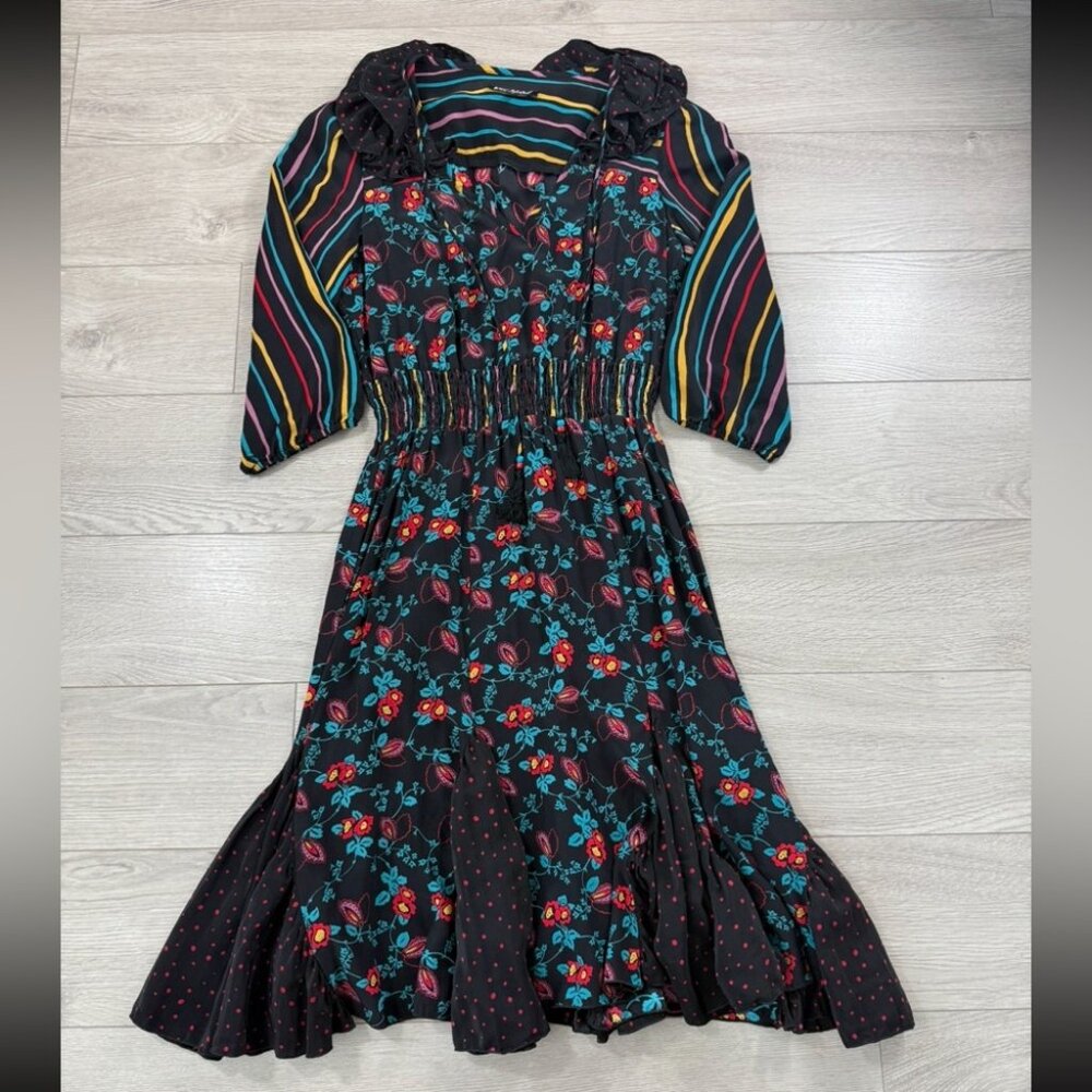Betsey Johnson New York Vintage 90s Silk Floral Long Sleeve Dress - Picture 2 of 12